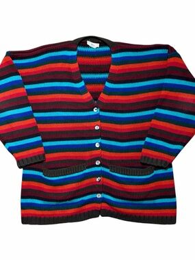 Vintage 90s Multicolor Stripe Cardigan v Neck Retro Whimsigoth Size S